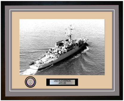 USS Ruchamkin APD-89 Framed Navy Ship Photo Grey