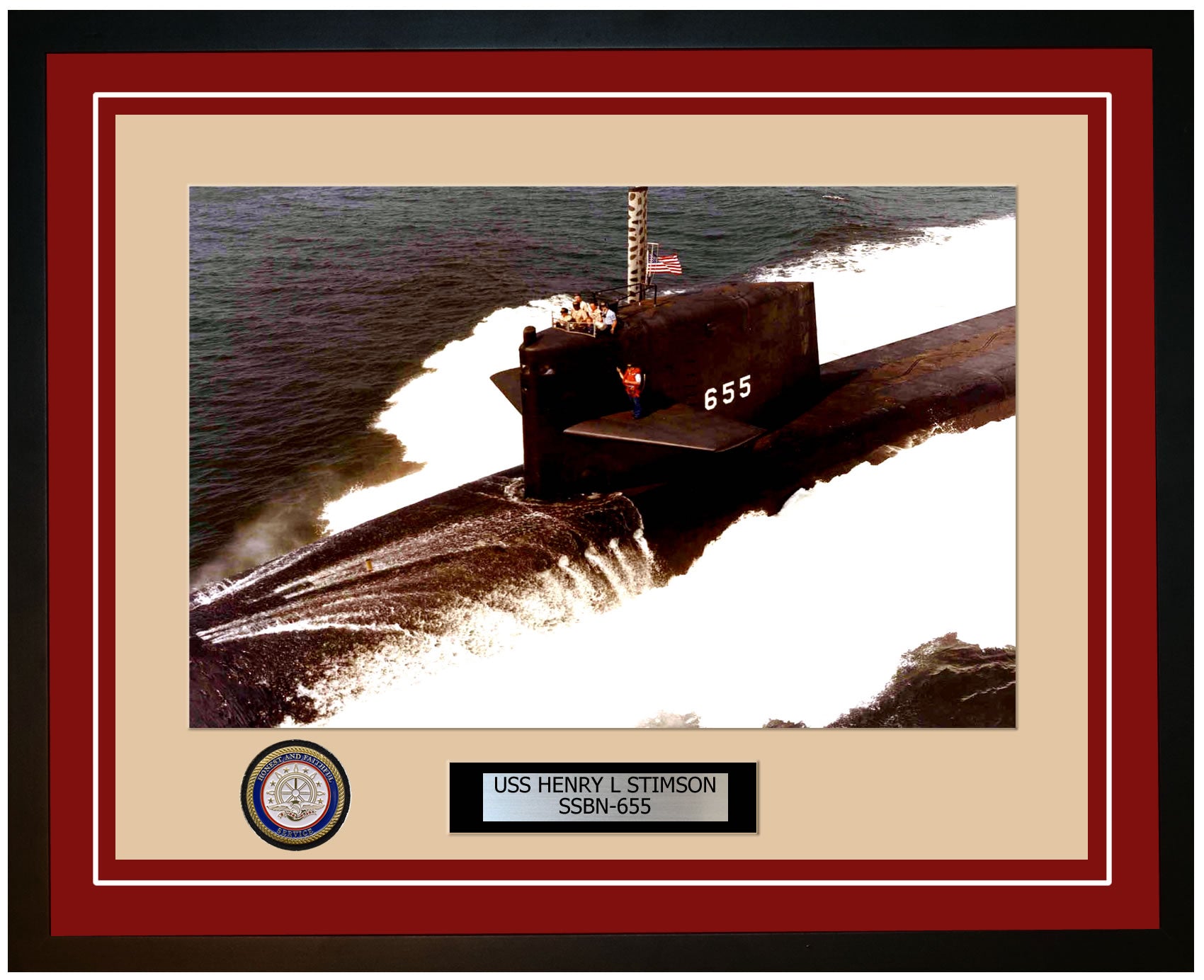 USS Henry L Stimson SSBN-655 Framed Navy Ship Photo Burgundy
