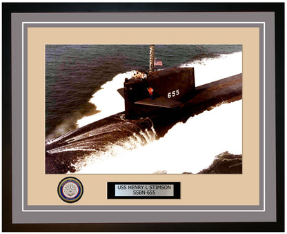 USS Henry L Stimson SSBN-655 Framed Navy Ship Photo Grey