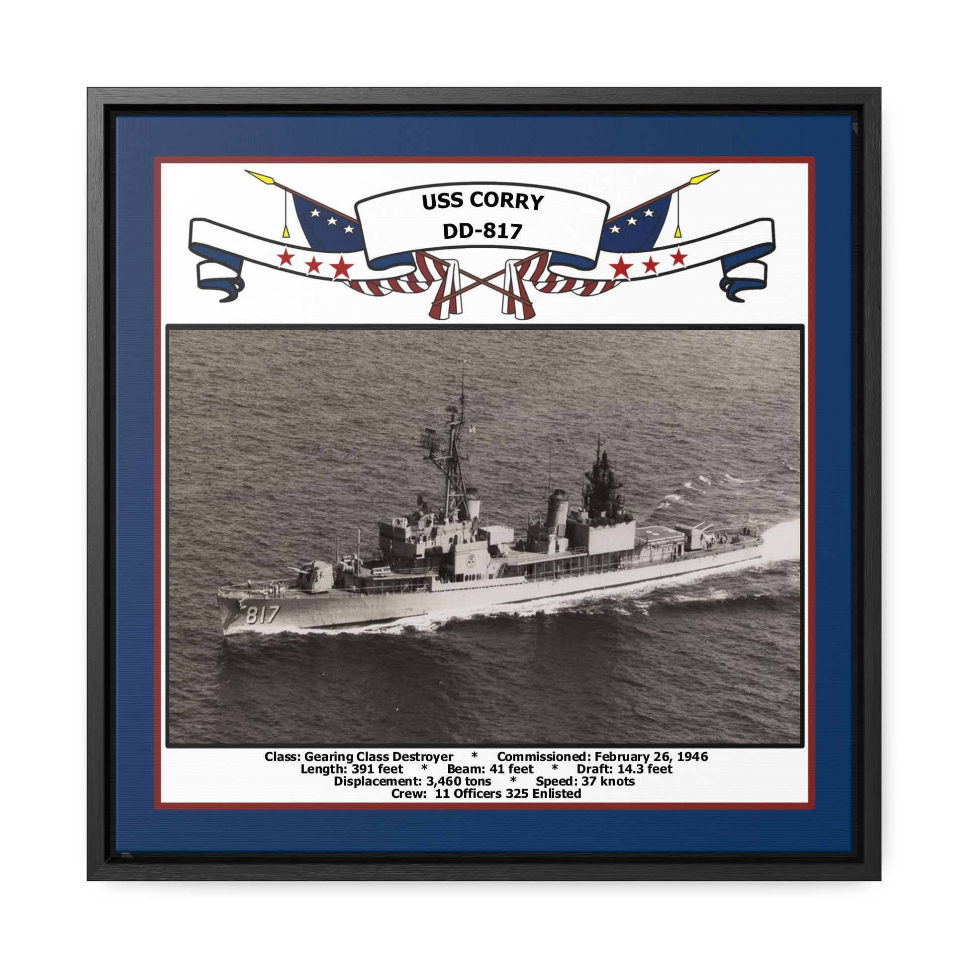 USS Corry DD-817 Navy Floating Frame Photo Front View