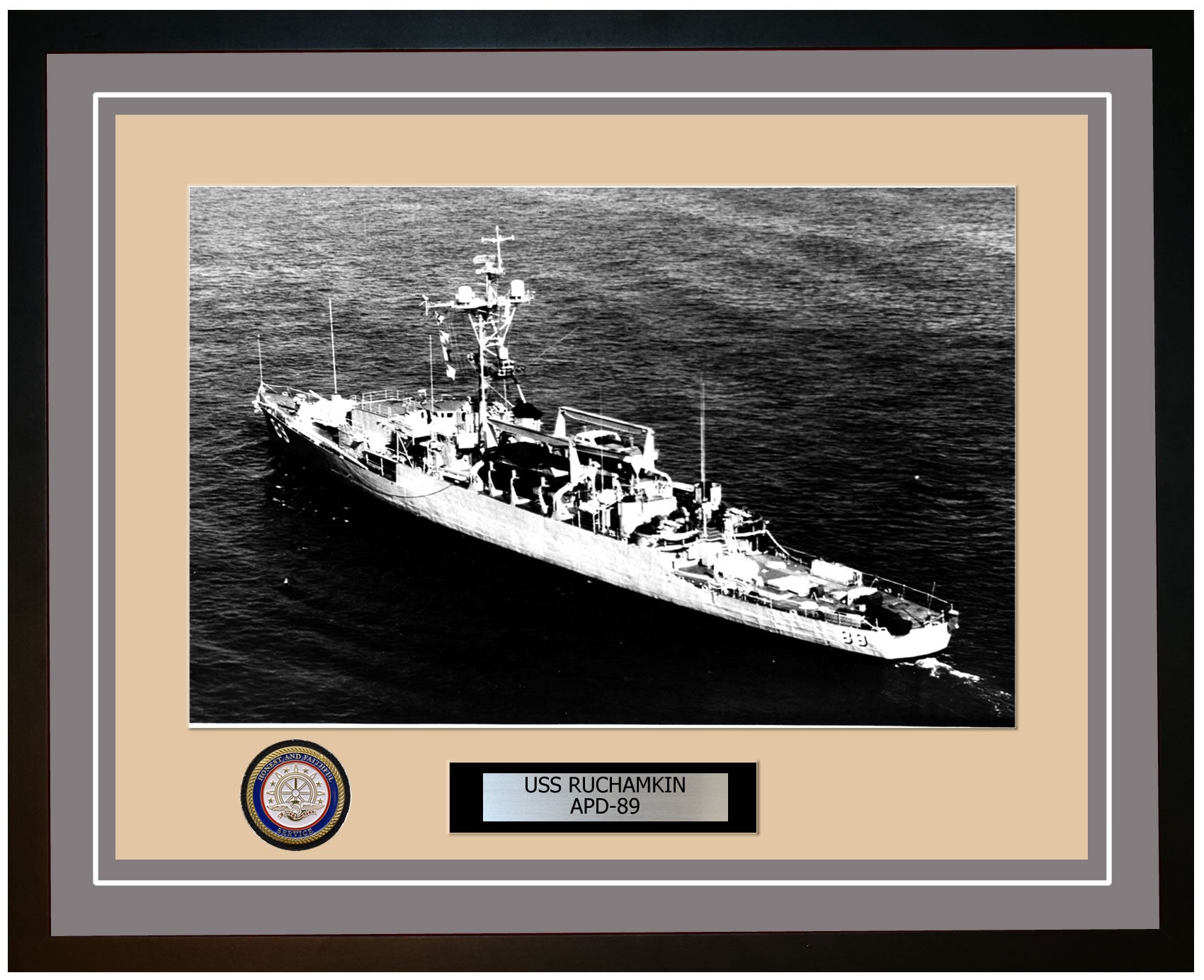 USS Ruchamkin APD-89 Framed Navy Ship Photo Grey