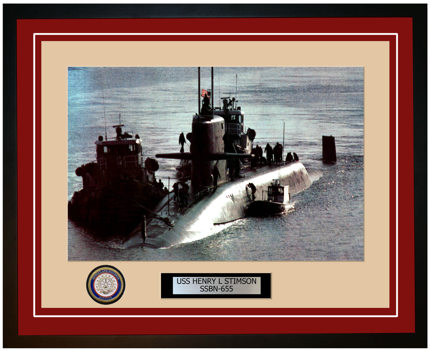 USS Henry L Stimson SSBN-655 Framed Navy Ship Photo Burgundy