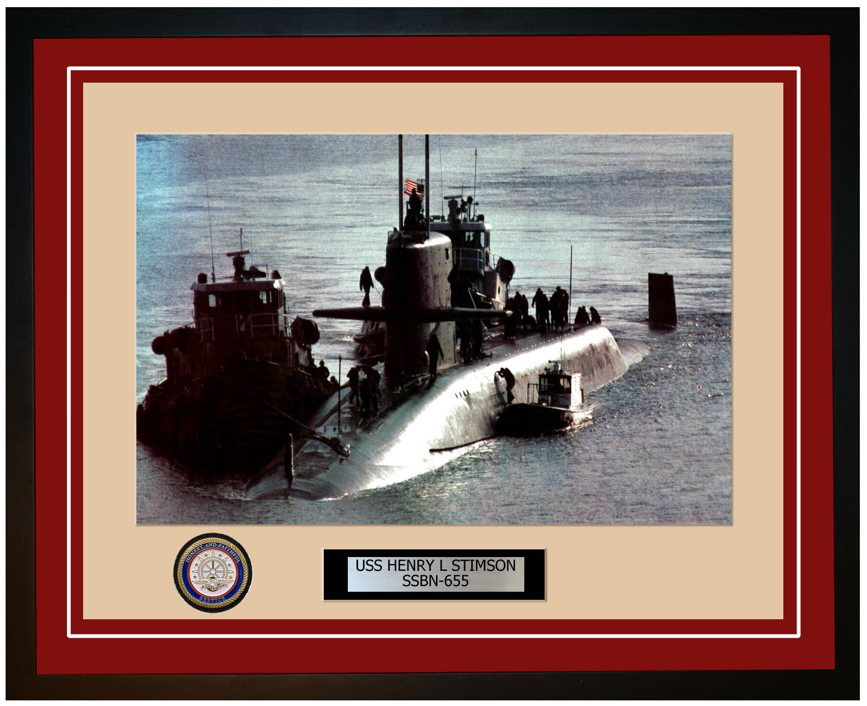 USS Henry L Stimson SSBN-655 Framed Navy Ship Photo Burgundy