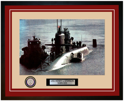 USS Henry L Stimson SSBN-655 Framed Navy Ship Photo Burgundy