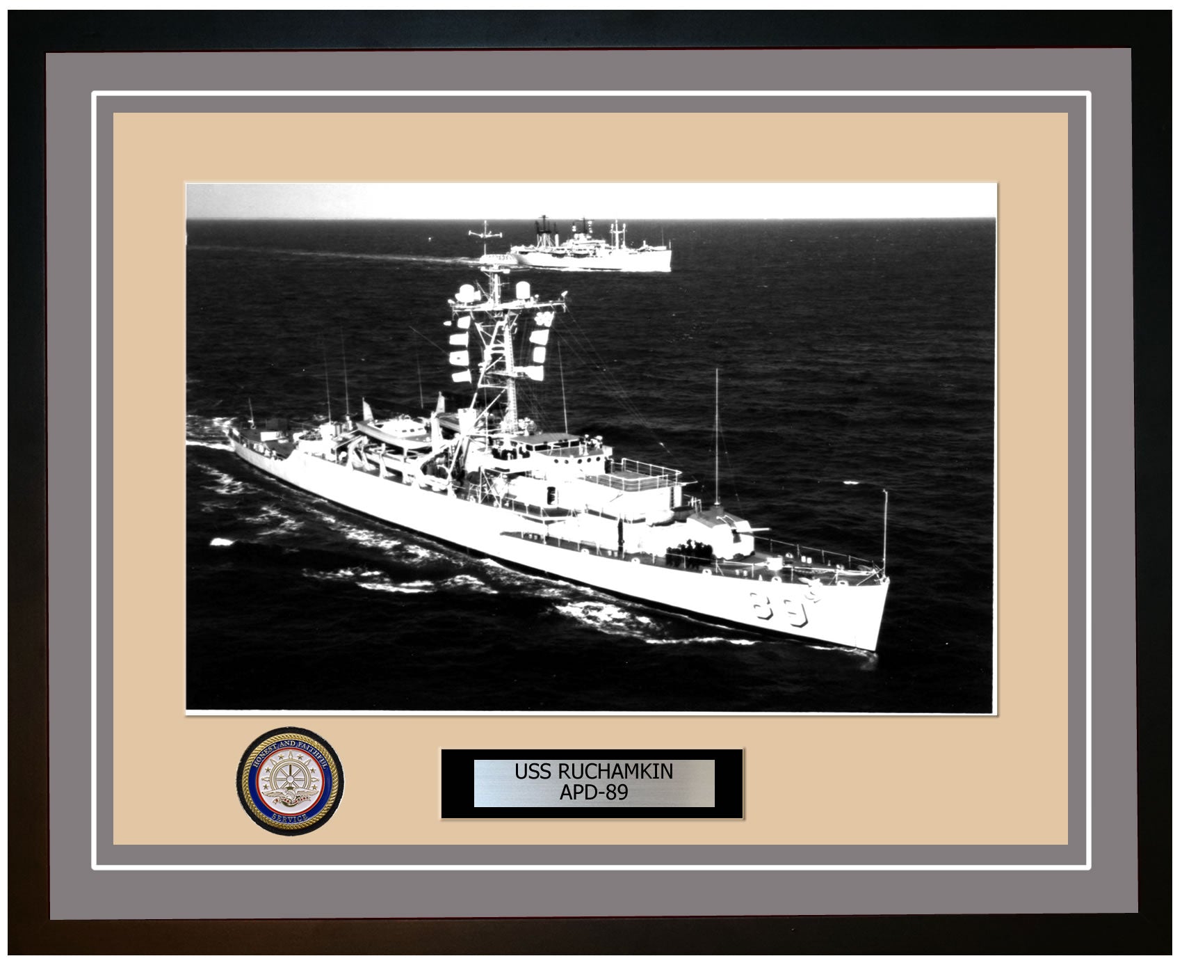 USS Ruchamkin APD-89 Framed Navy Ship Photo Grey