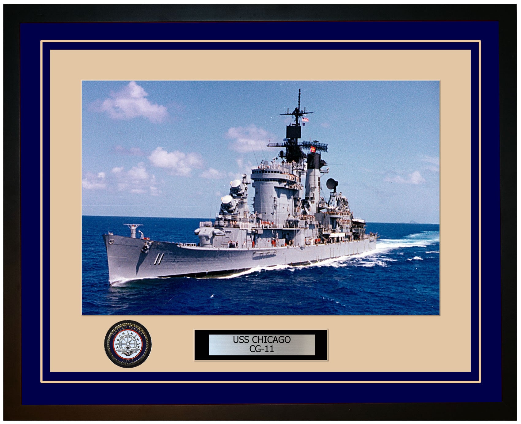 USS CHICAGO CG-11 Framed Navy Ship Photo Blue