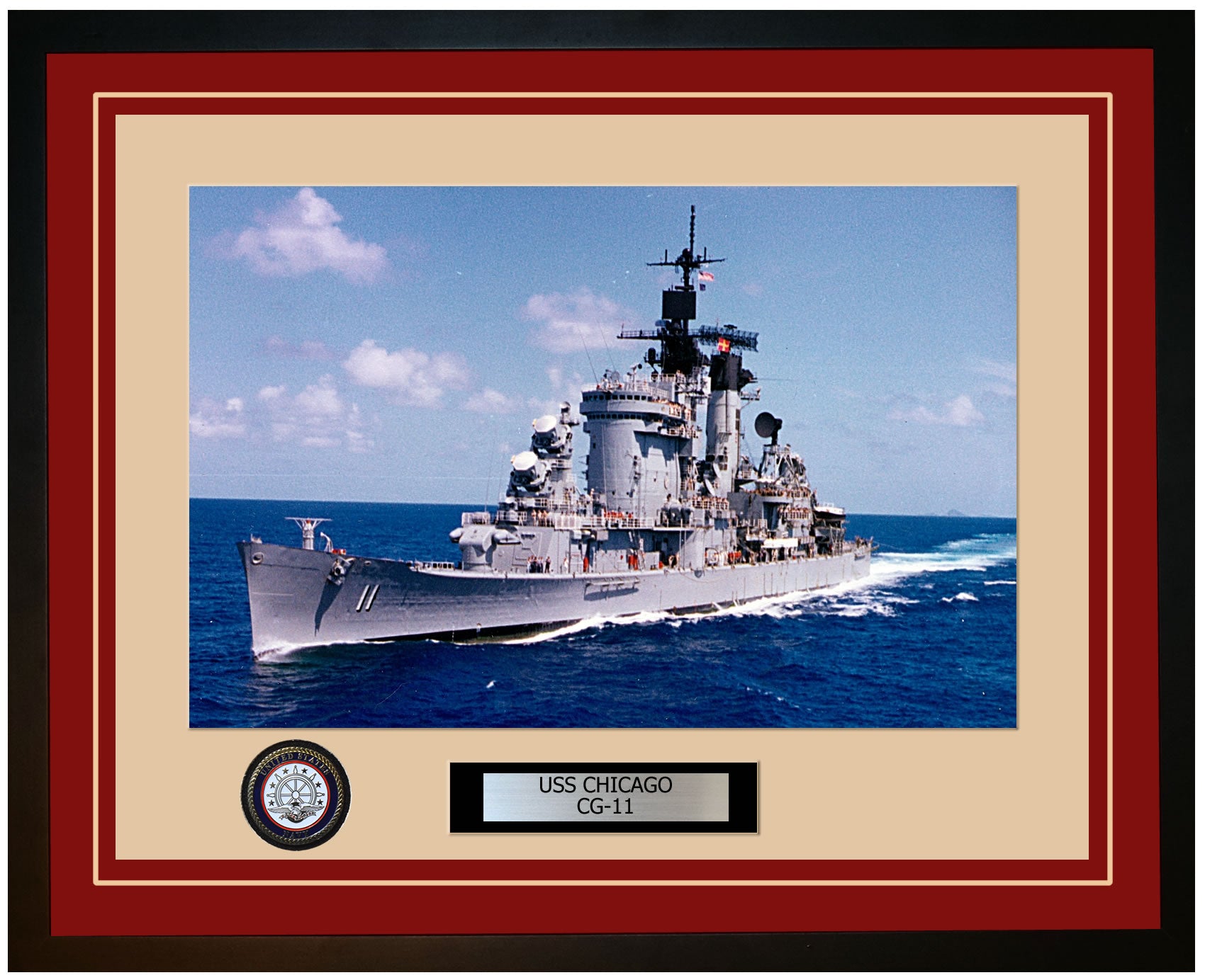 USS CHICAGO CG-11 Framed Navy Ship Photo Burgundy