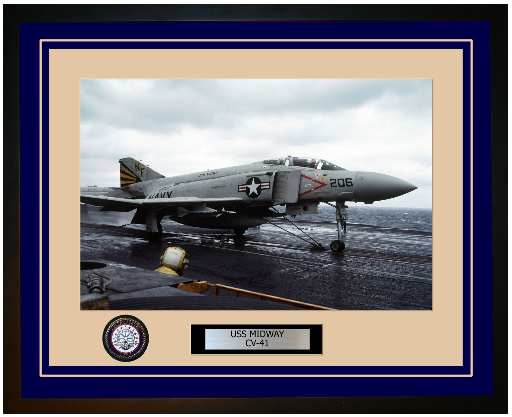 USS MIDWAY CV-41 Framed Navy Ship Photo Blue