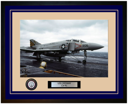 USS MIDWAY CV-41 Framed Navy Ship Photo Blue