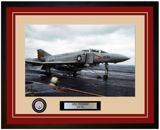 USS MIDWAY CV-41 Framed Navy Ship Photo Burgundy