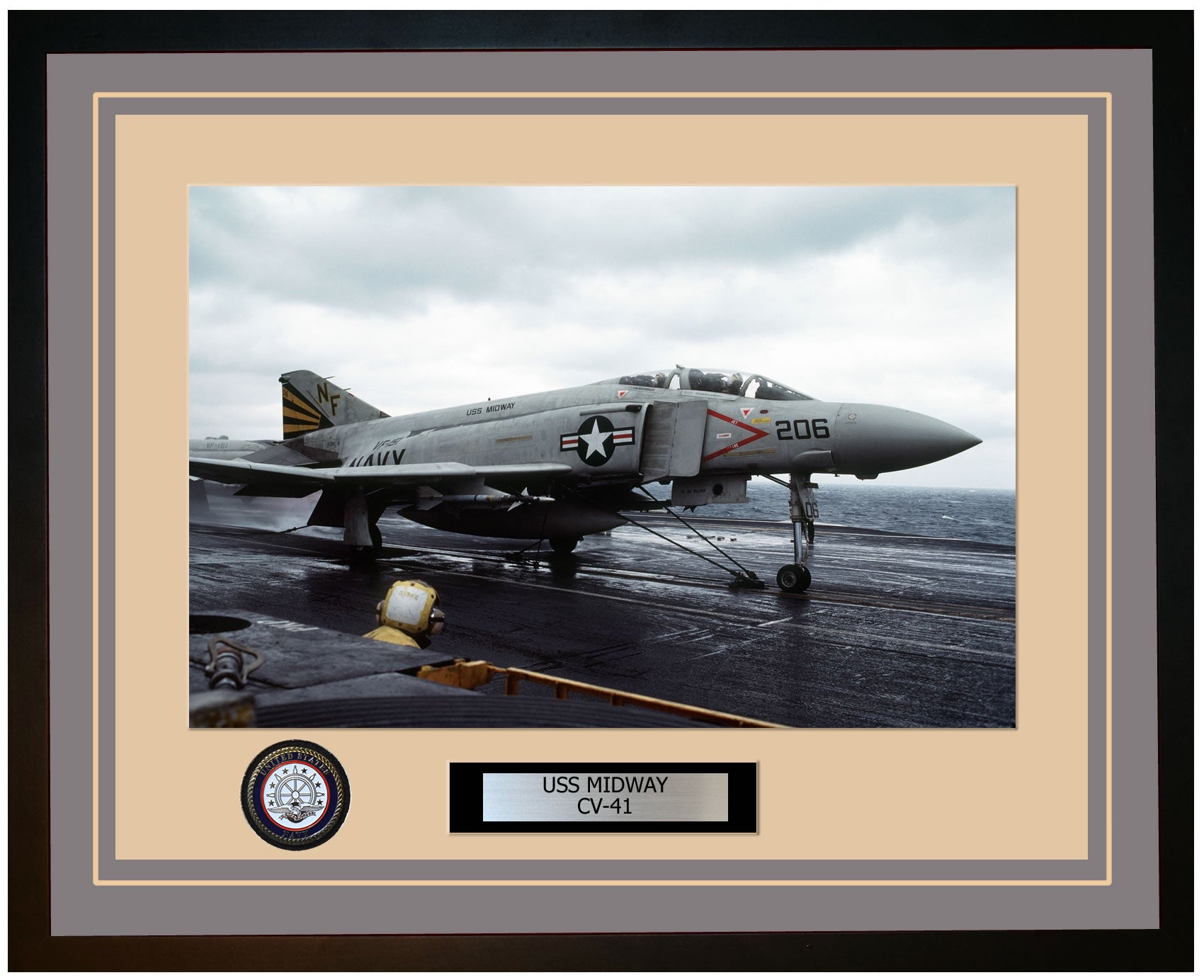 USS MIDWAY CV-41 Framed Navy Ship Photo Grey