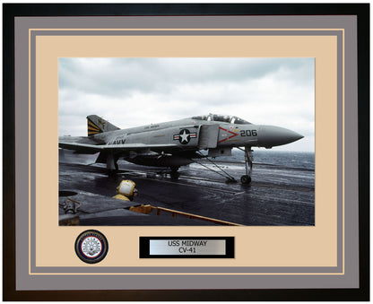 USS MIDWAY CV-41 Framed Navy Ship Photo Grey