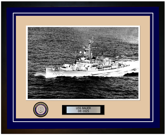 USS Bauer DE-1025 Framed Navy Ship Photo Blue