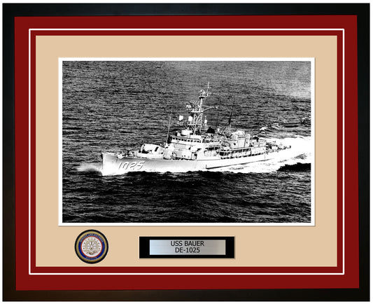 USS Bauer DE-1025 Framed Navy Ship Photo Burgundy