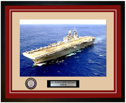 USS Bonhomme Richard LHD-6 Framed Navy Ship Photo Burgundy