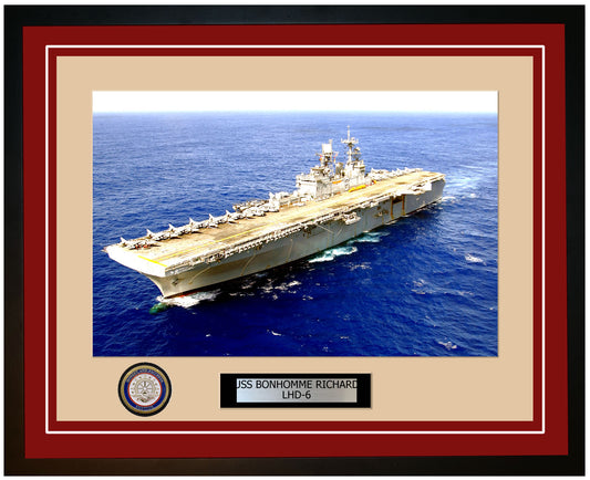 USS Bonhomme Richard LHD-6 Framed Navy Ship Photo Burgundy