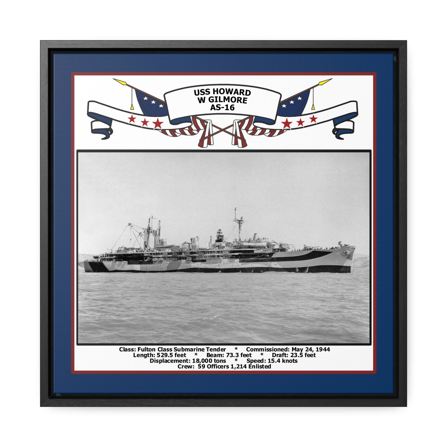 USS Howard W Gilmore AS-16 Navy Floating Frame Photo Front View