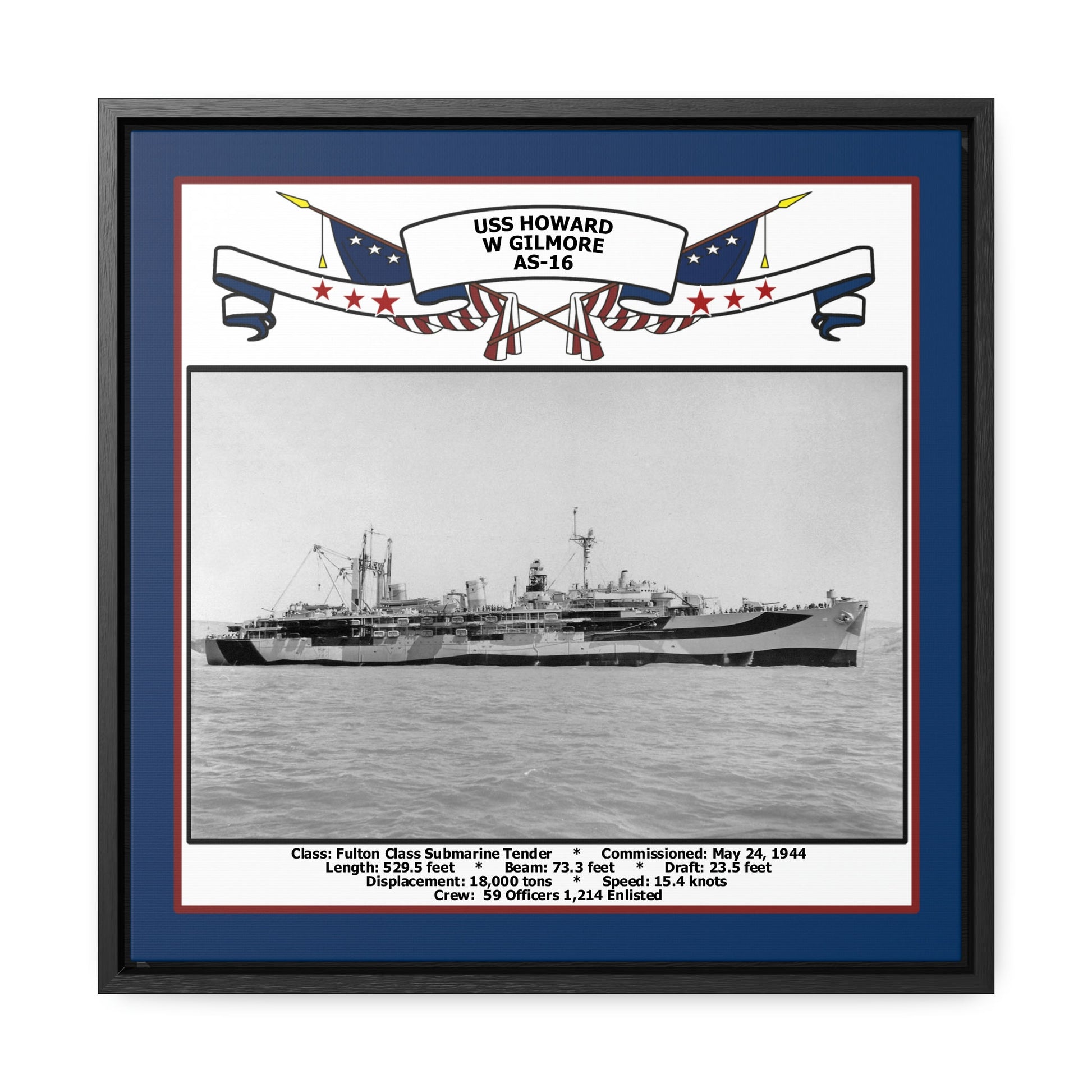USS Howard W Gilmore AS-16 Navy Floating Frame Photo Front View