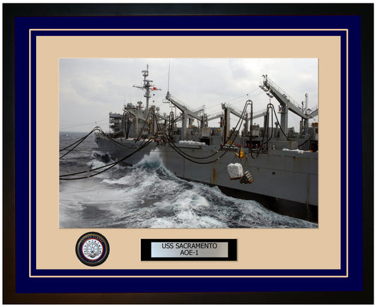 USS SACRAMENTO AOE-1 Framed Navy Ship Photo Blue