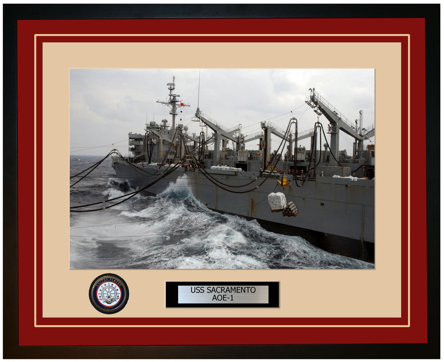 USS SACRAMENTO AOE-1 Framed Navy Ship Photo Burgundy