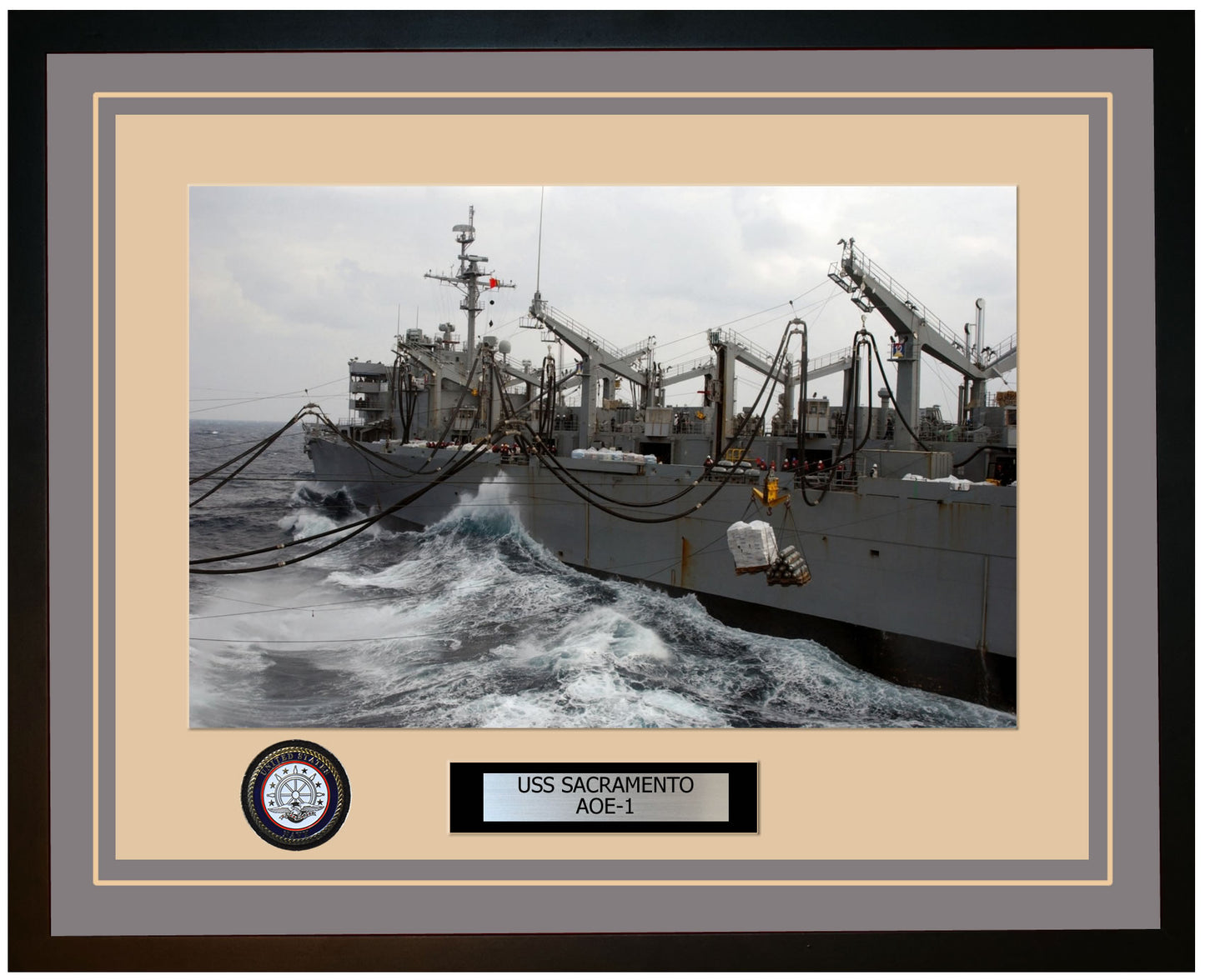 USS SACRAMENTO AOE-1 Framed Navy Ship Photo Grey