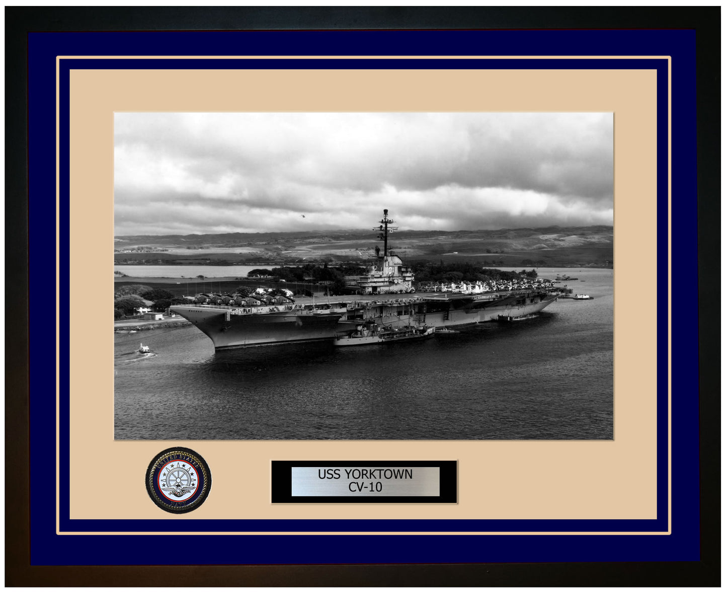 USS YORKTOWN CV-10 Framed Navy Ship Photo Blue