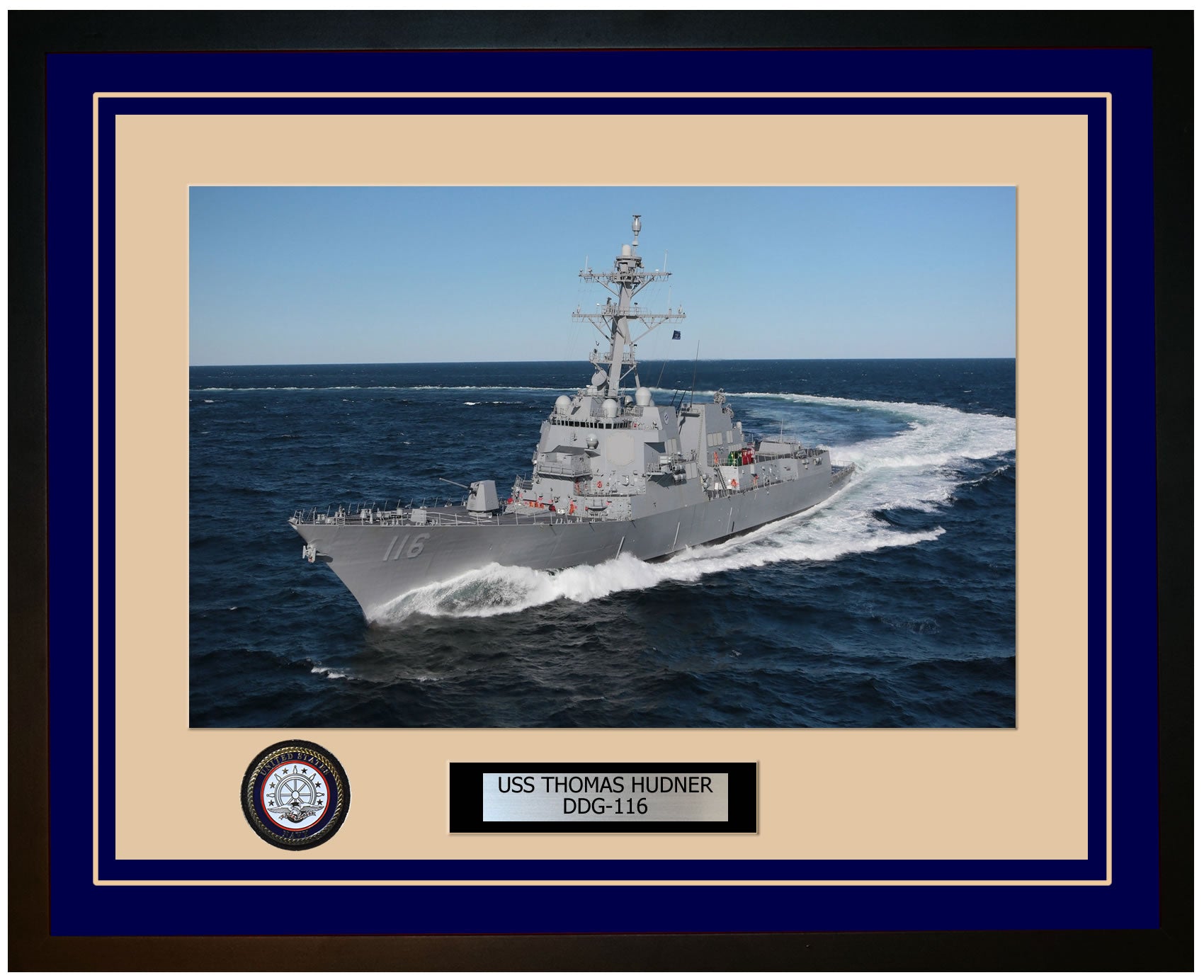USS THOMAS HUDNER DDG-116 Framed Navy Ship Photo Blue