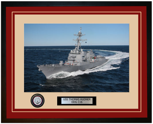 USS THOMAS HUDNER DDG-116 Framed Navy Ship Photo Burgundy