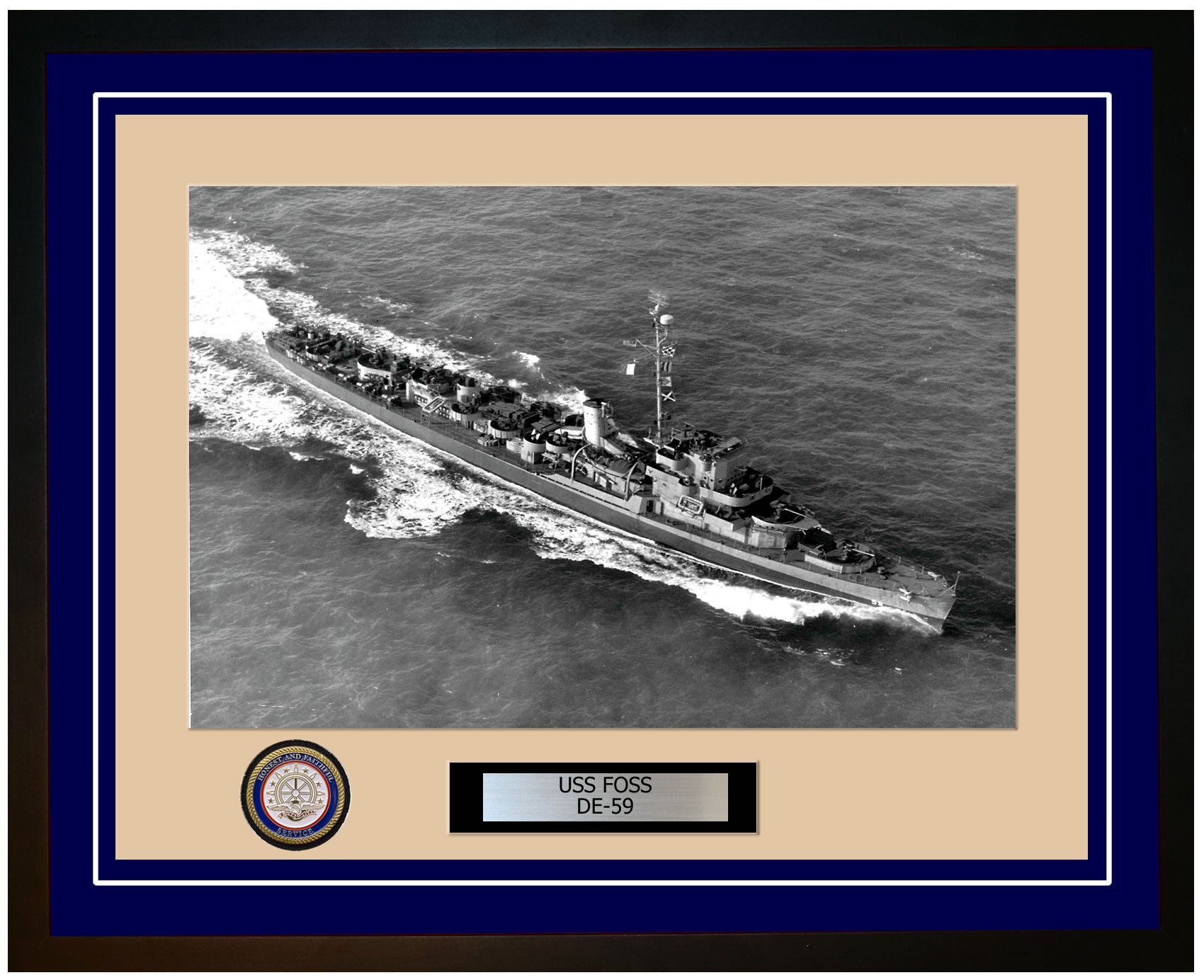 USS Foss DE-59 Framed Navy Ship Photo Blue