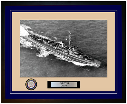 USS Foss DE-59 Framed Navy Ship Photo Blue