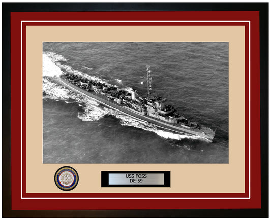USS Foss DE-59 Framed Navy Ship Photo Burgundy