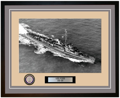 USS Foss DE-59 Framed Navy Ship Photo Grey