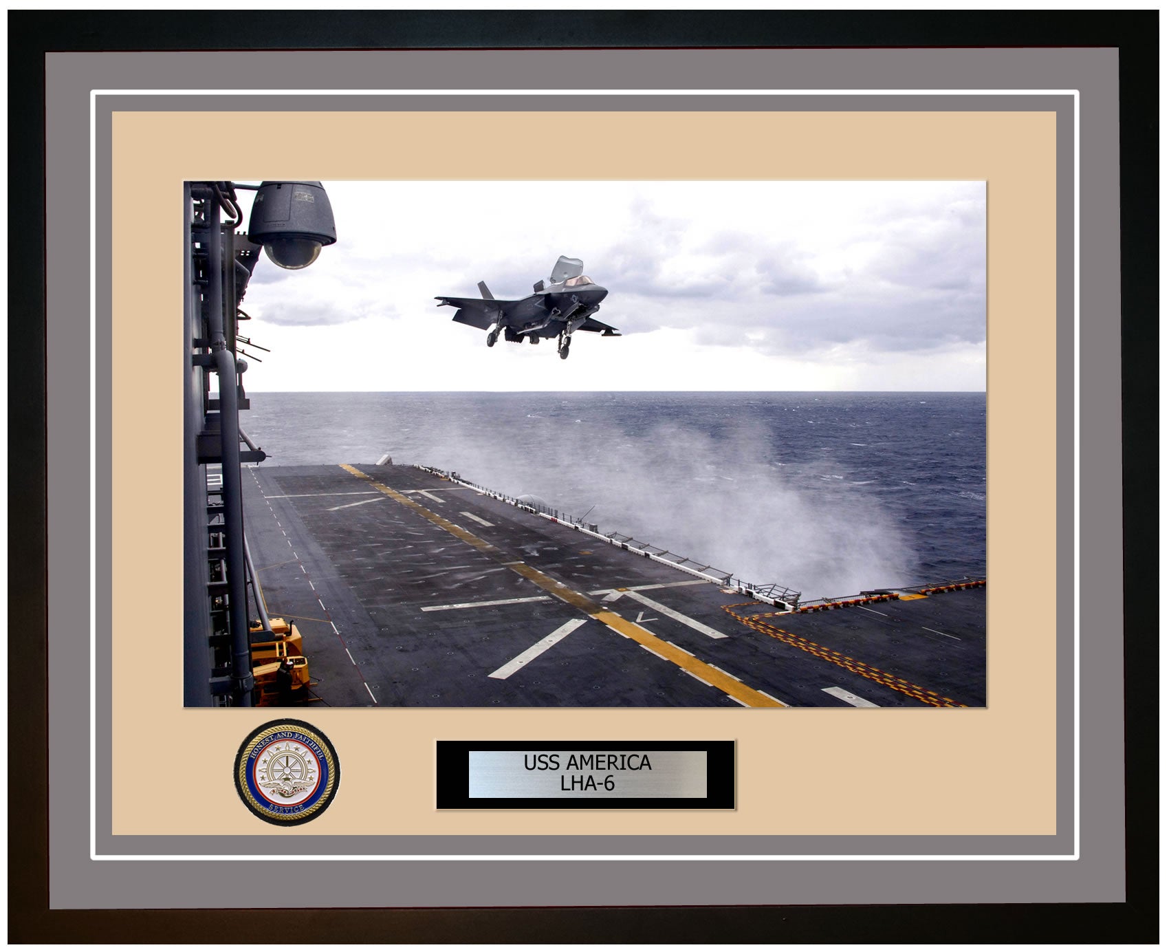 USS America LHA-6 Framed Navy Ship Photo Grey