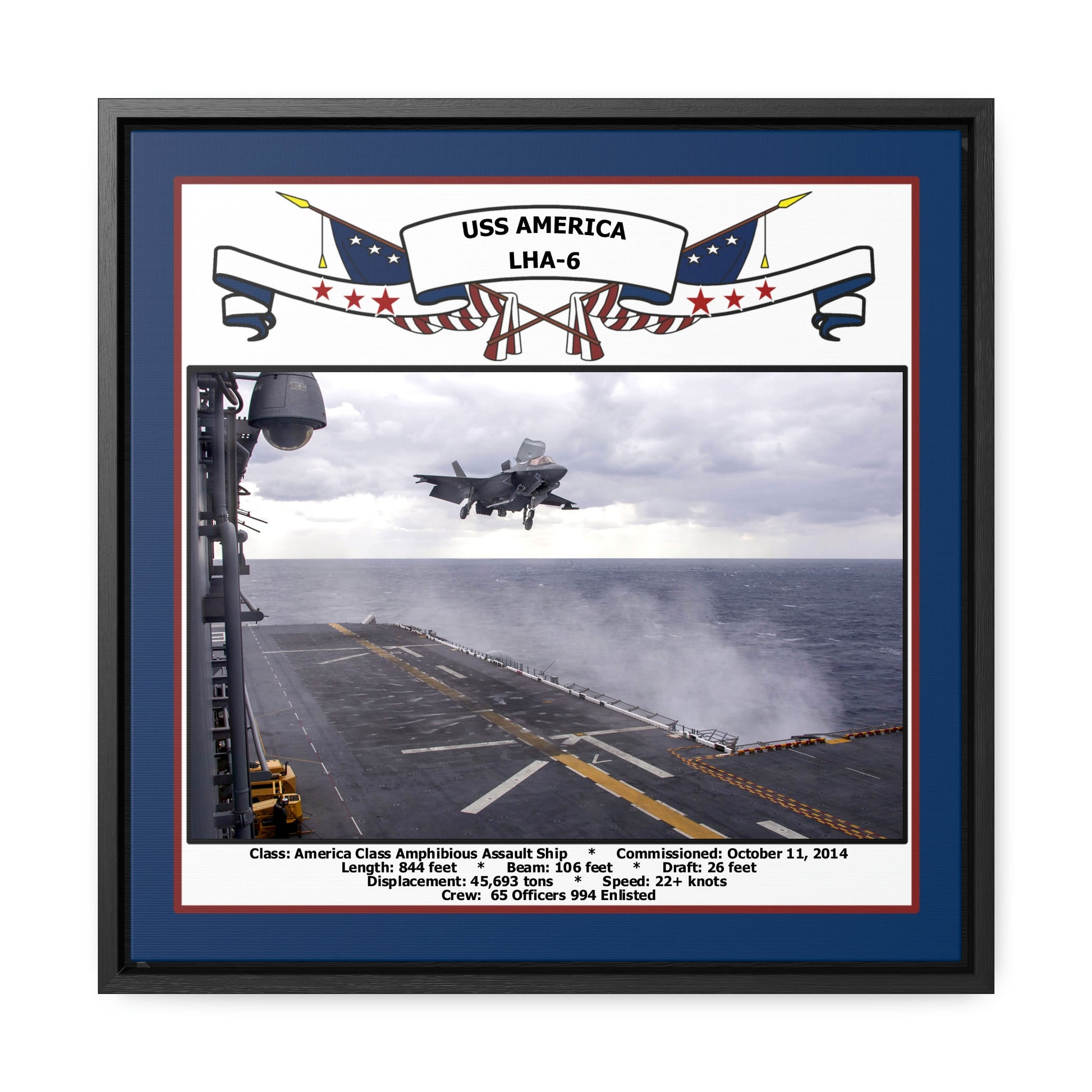 USS America LHA-6 Navy Floating Frame Photo Front View