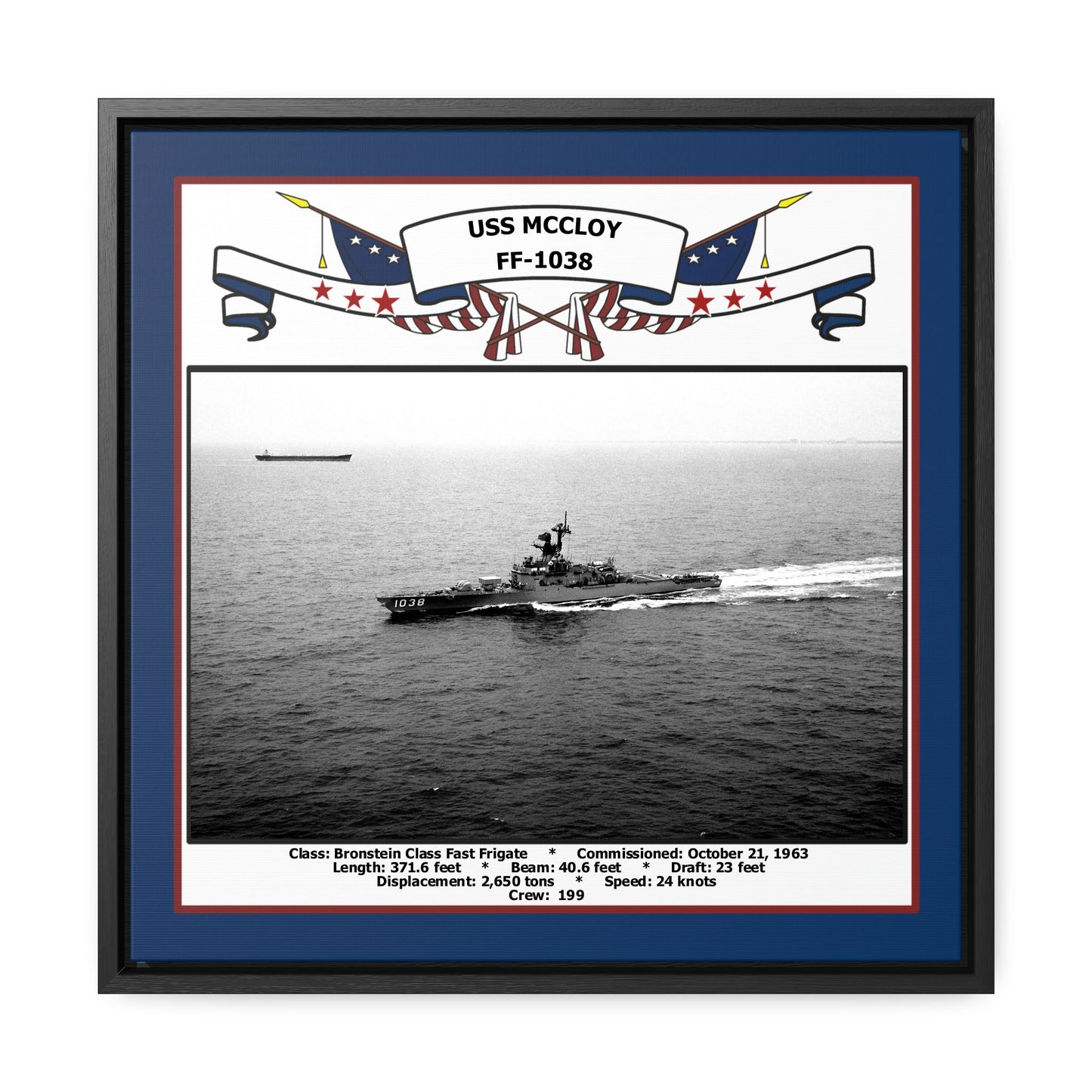 USS Mccloy FF-1038 Navy Floating Frame Photo Front View