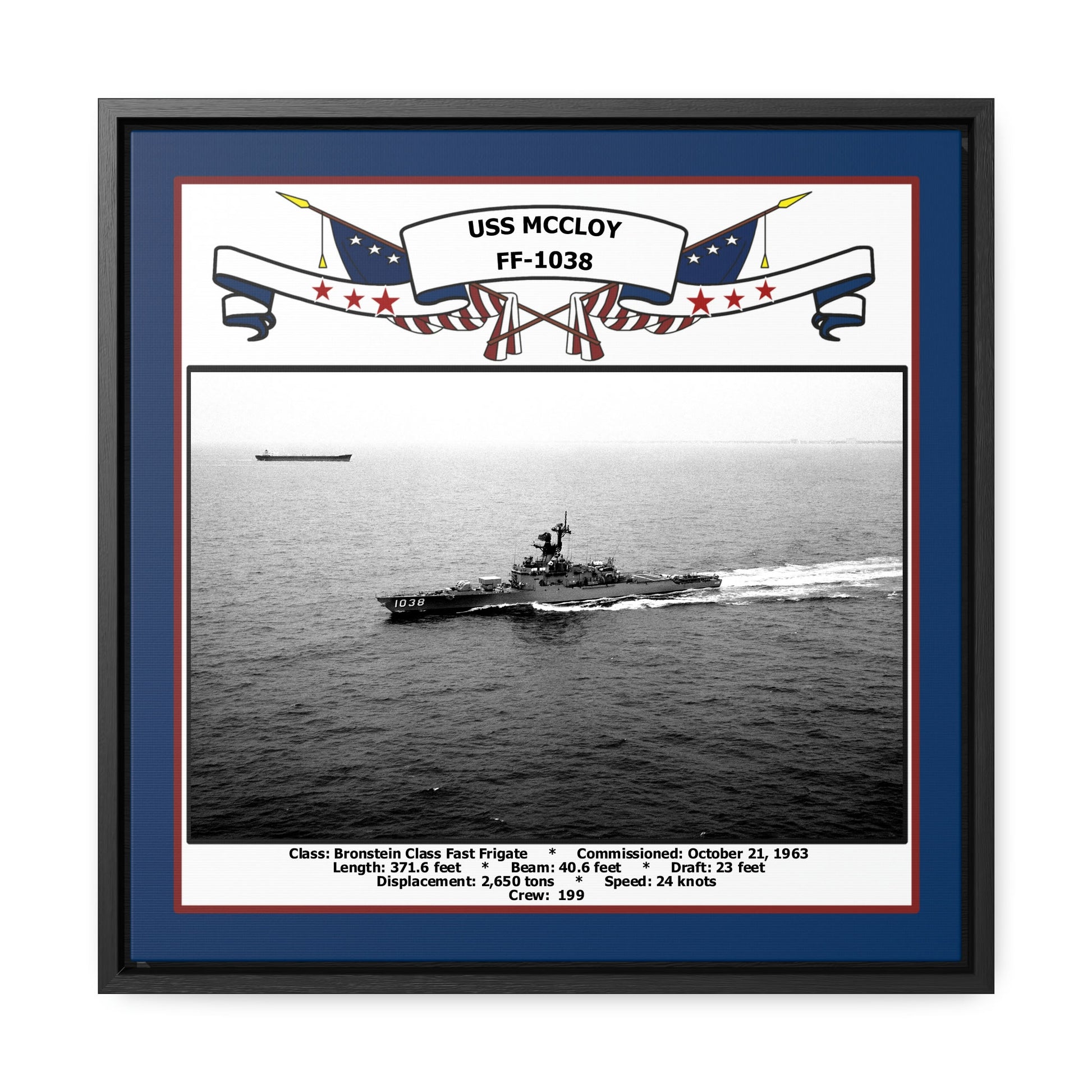USS Mccloy FF-1038 Navy Floating Frame Photo Front View