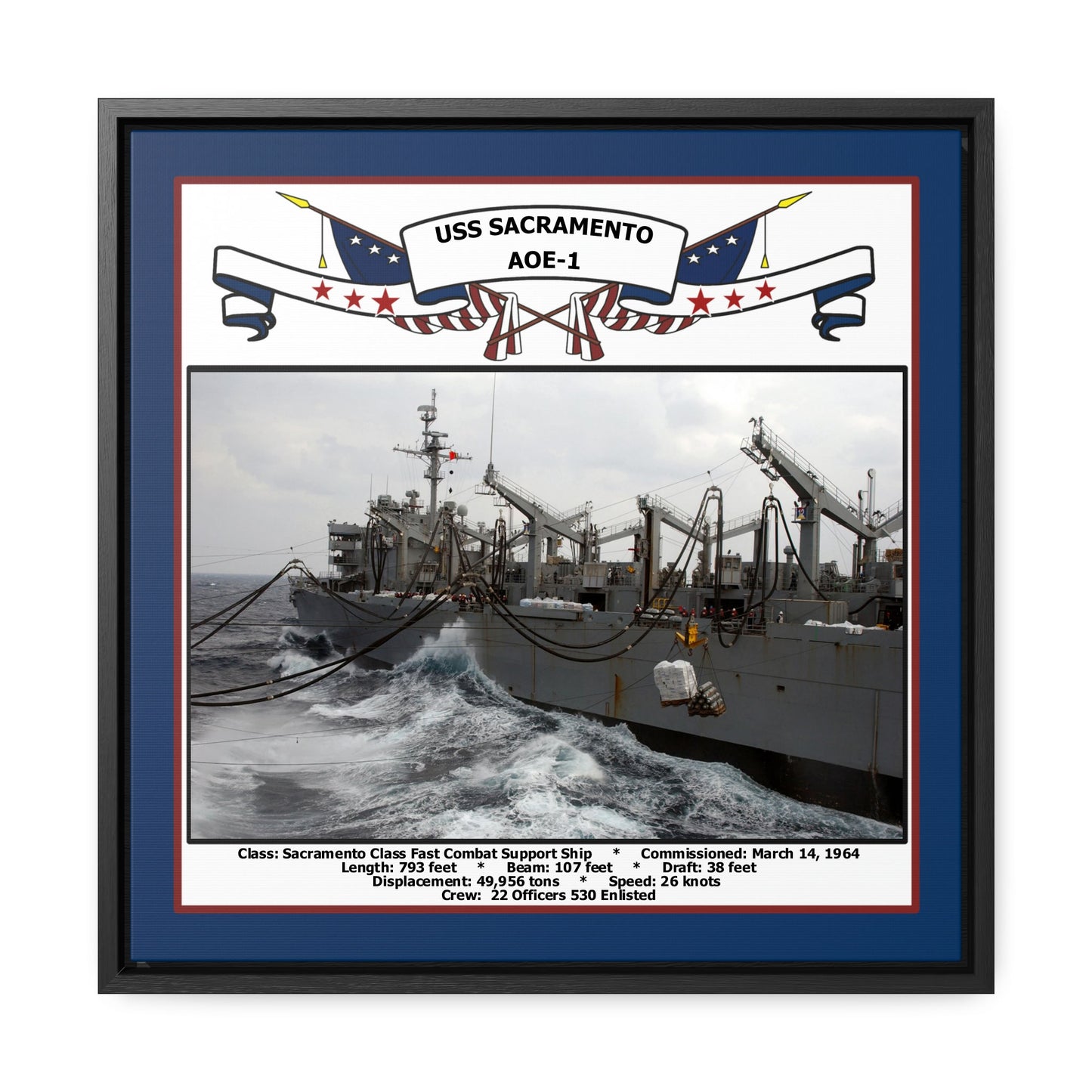 USS Sacramento AOE-1 Navy Floating Frame Photo Front View