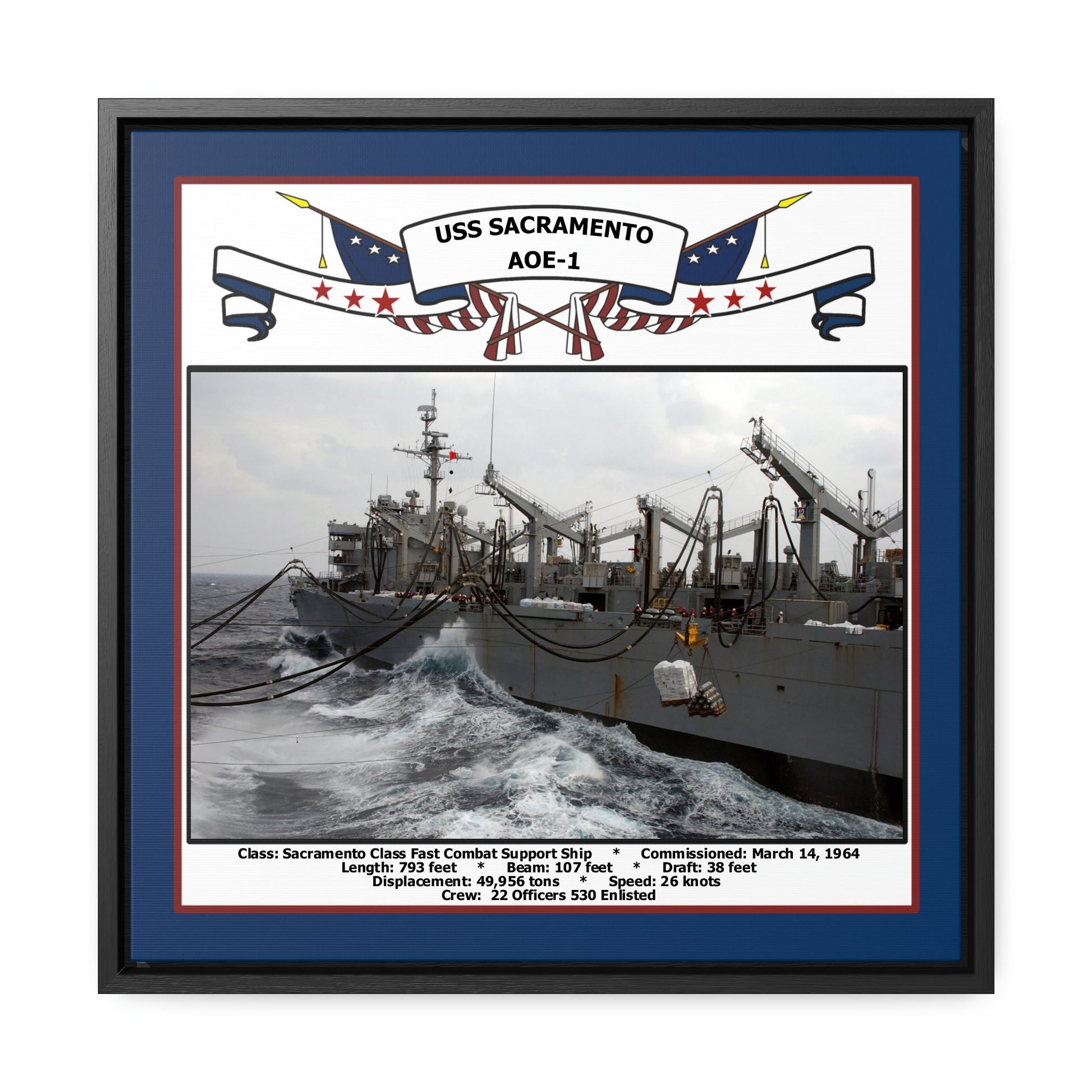 USS Sacramento AOE-1 Navy Floating Frame Photo Front View