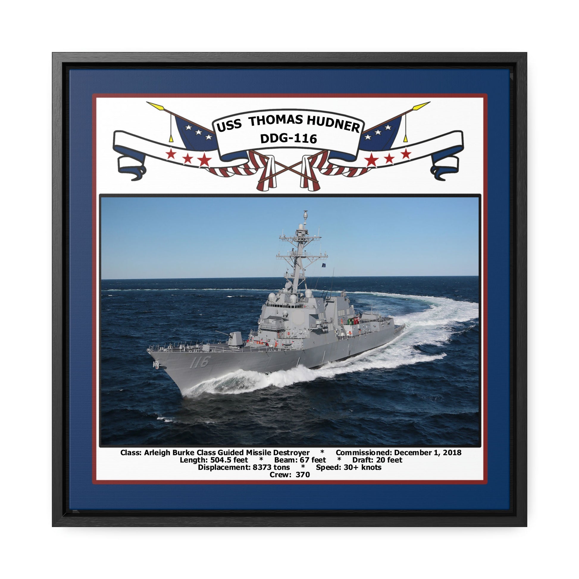 USS Thomas Hudner DDG-116 Navy Floating Frame Photo Front View