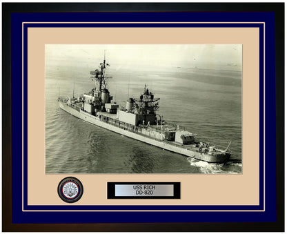 USS RICH DD-820 Framed Navy Ship Photo Blue