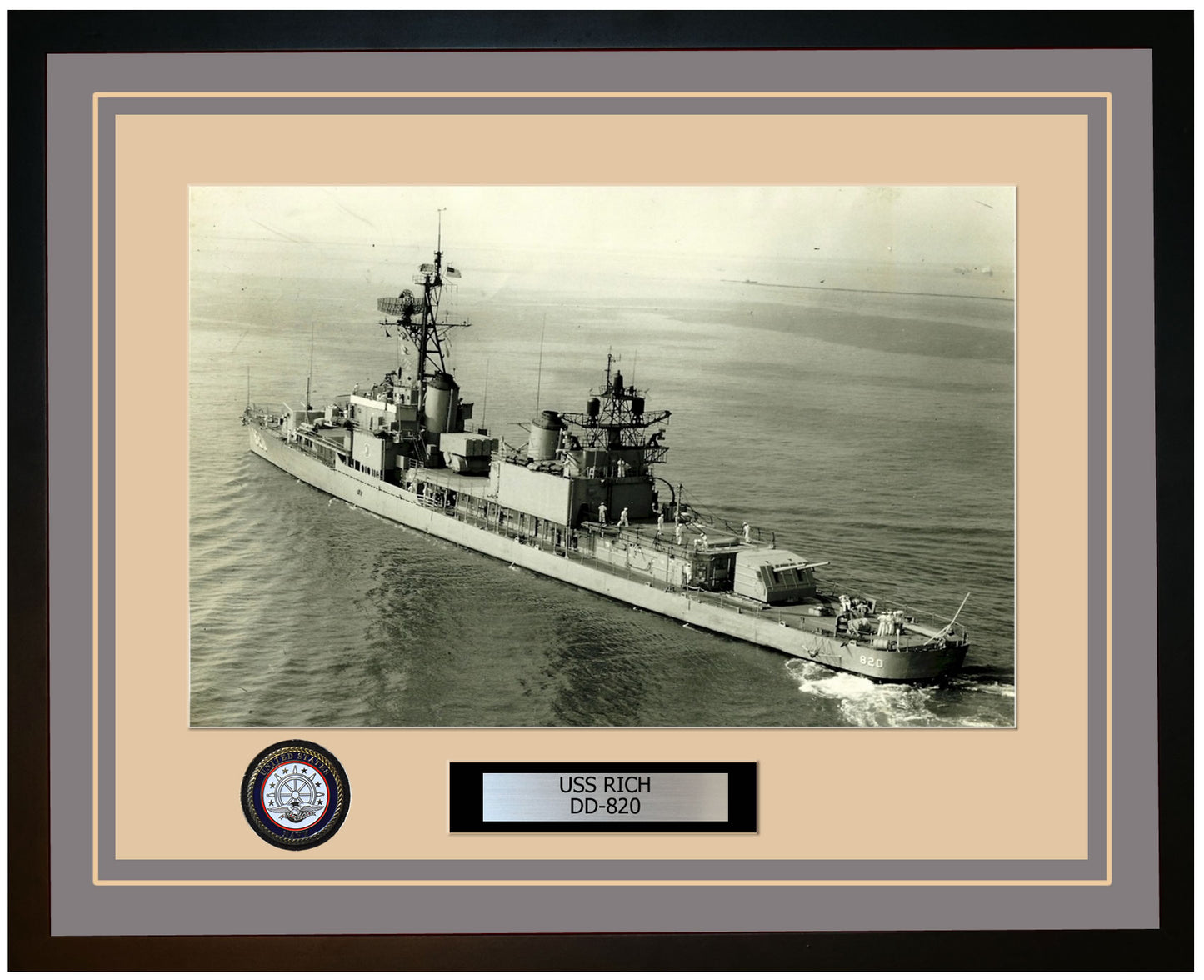 USS RICH DD-820 Framed Navy Ship Photo Grey