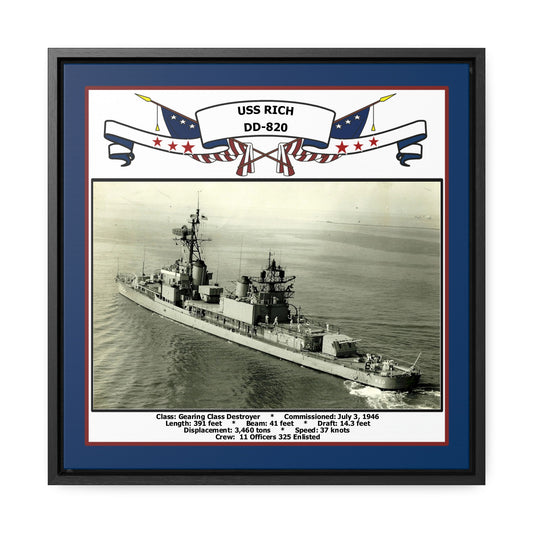 USS Rich DD-820 Navy Floating Frame Photo Front View