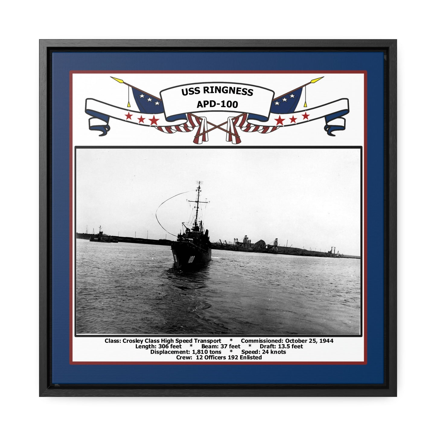 USS Ringness APD-100 Navy Floating Frame Photo Front View