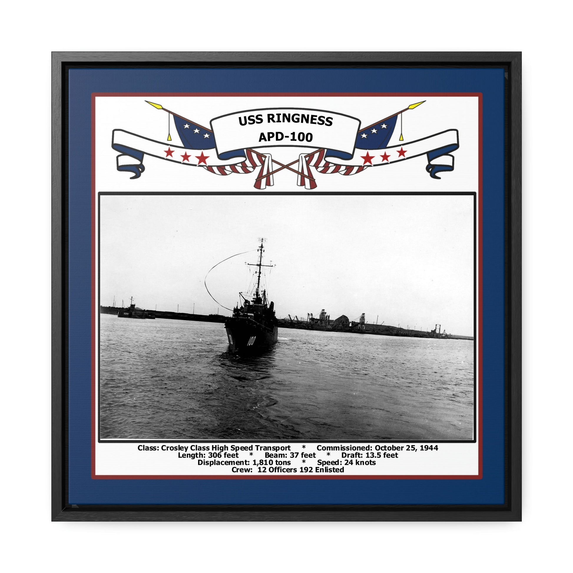 USS Ringness APD-100 Navy Floating Frame Photo Front View