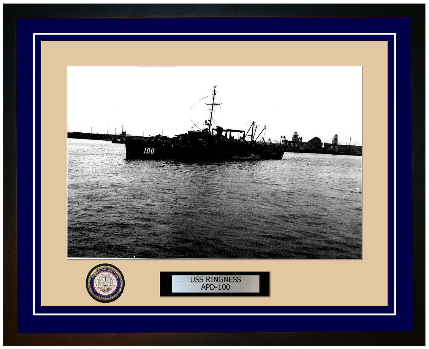 USS Ringness APD-100 Framed Navy Ship Photo Blue