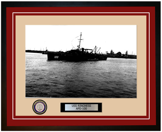 USS Ringness APD-100 Framed Navy Ship Photo Burgundy