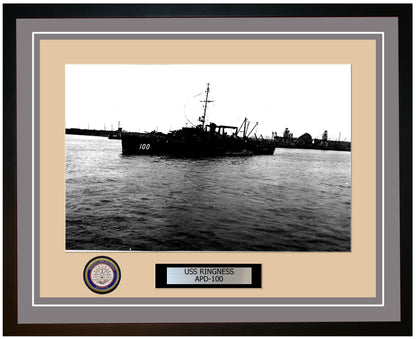 USS Ringness APD-100 Framed Navy Ship Photo Grey