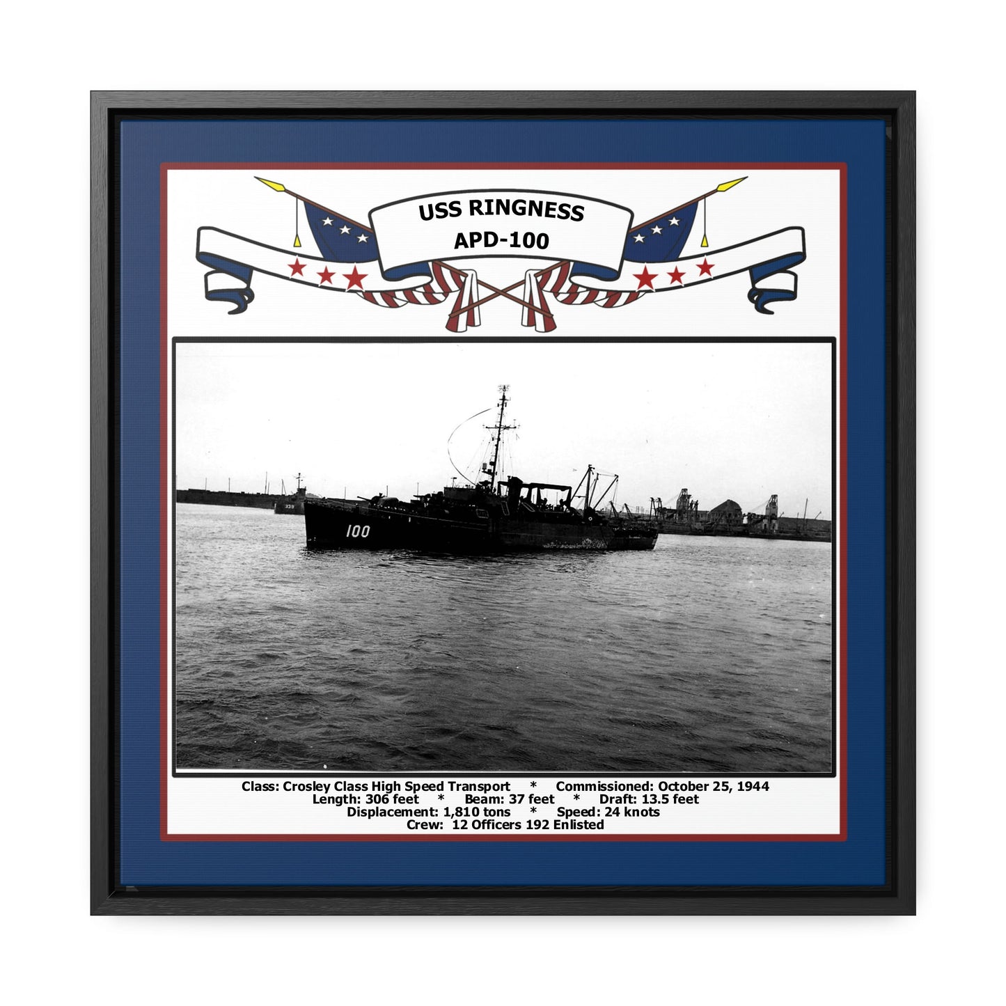 USS Ringness APD-100 Navy Floating Frame Photo Front View