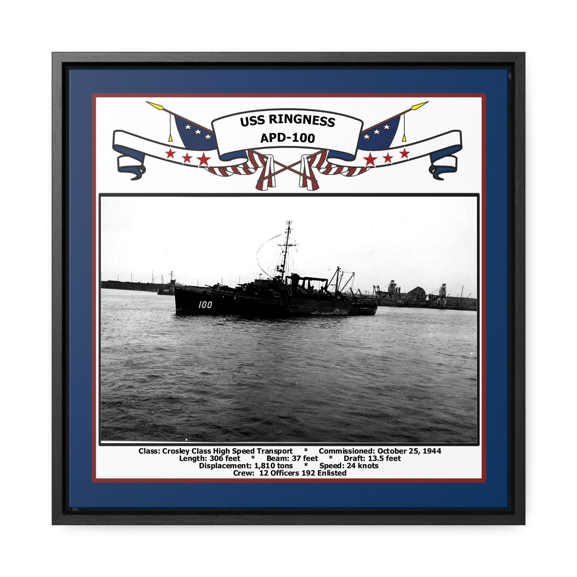 USS Ringness APD-100 Navy Floating Frame Photo Front View