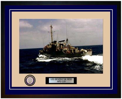 USS Beverly W. Reid APD-119 Framed Navy Ship Photo Blue